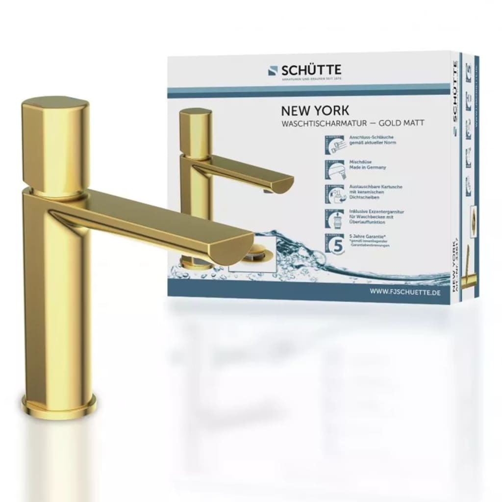 SCHÜTTE NEW YORK washbasin mixer, matt gold