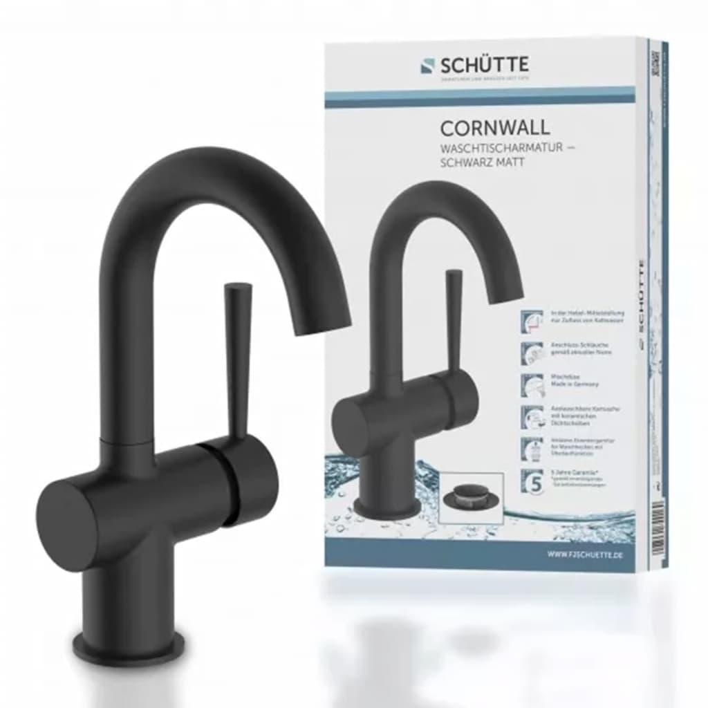 SCHÜTTE CORNWALL washbasin mixer, with side handle, matt black