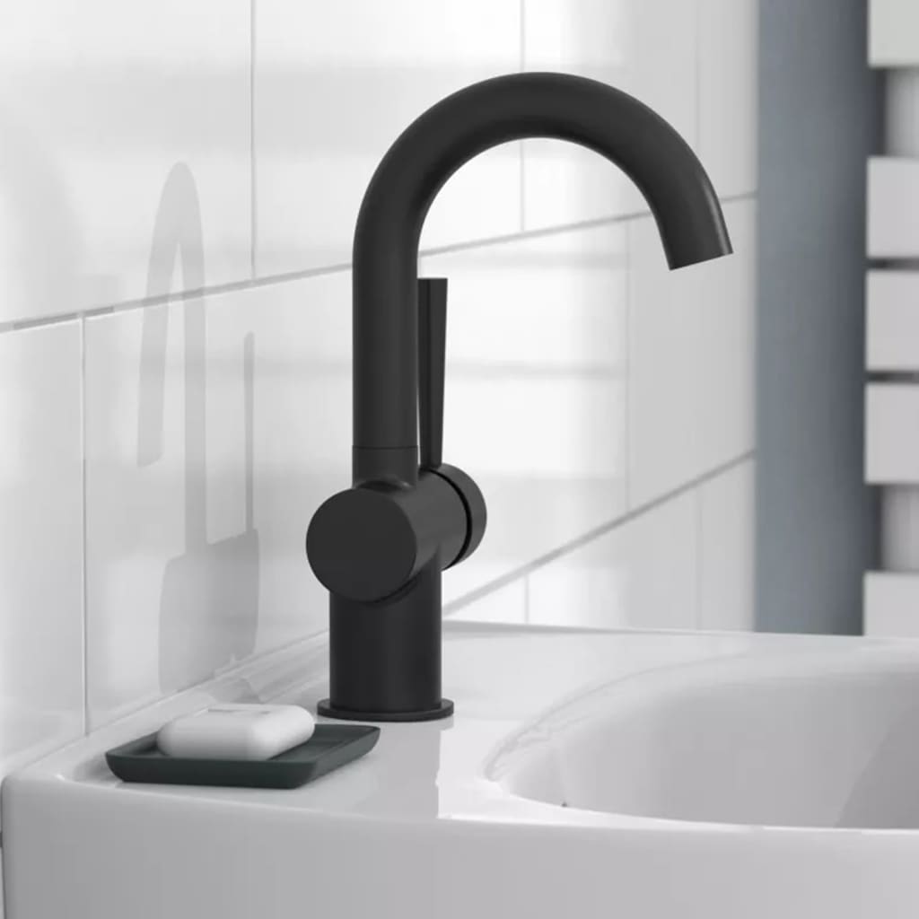 SCHÜTTE CORNWALL washbasin mixer, with side handle, matt black