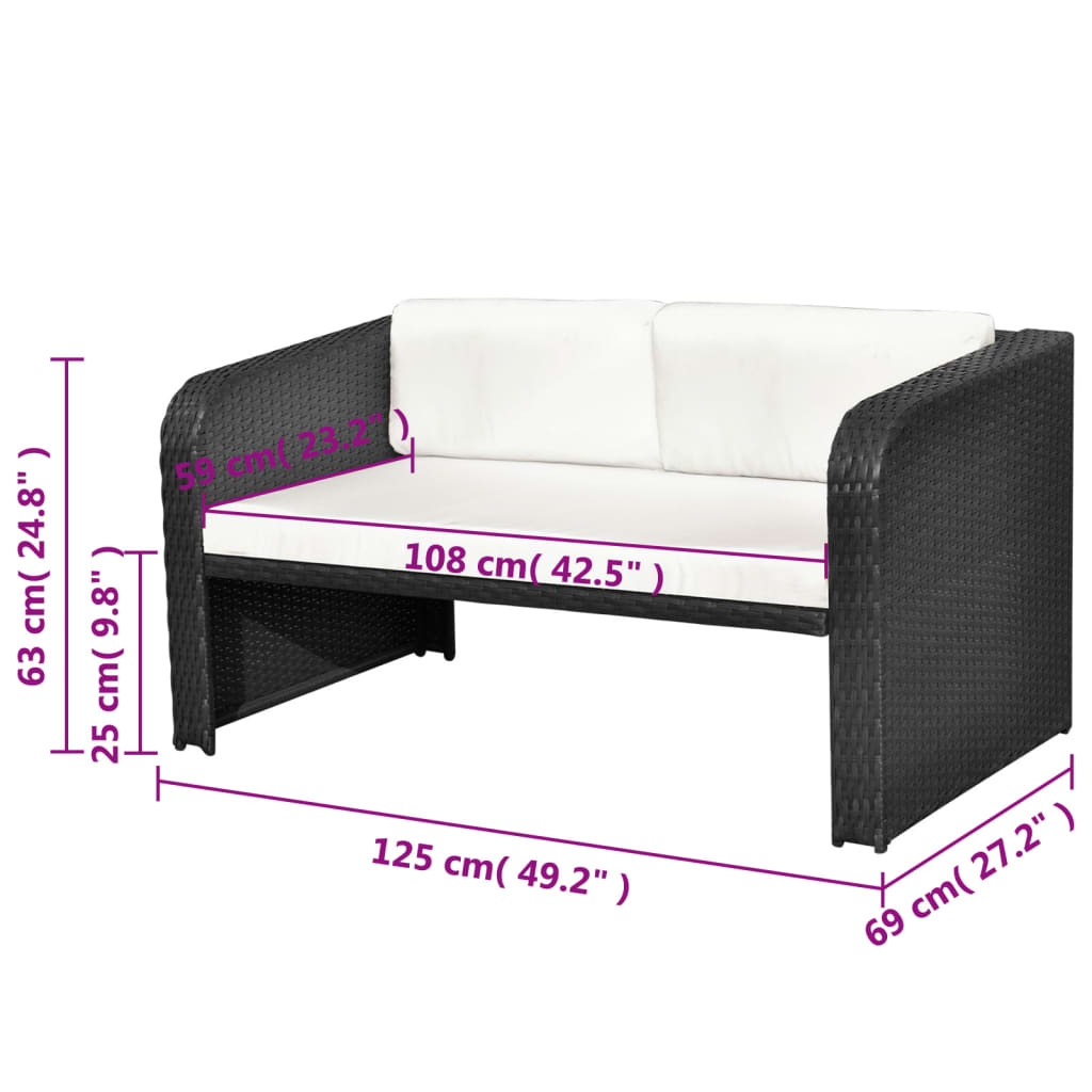 Set mobilier de grădină cu perne, 4 piese, negru, poliratan