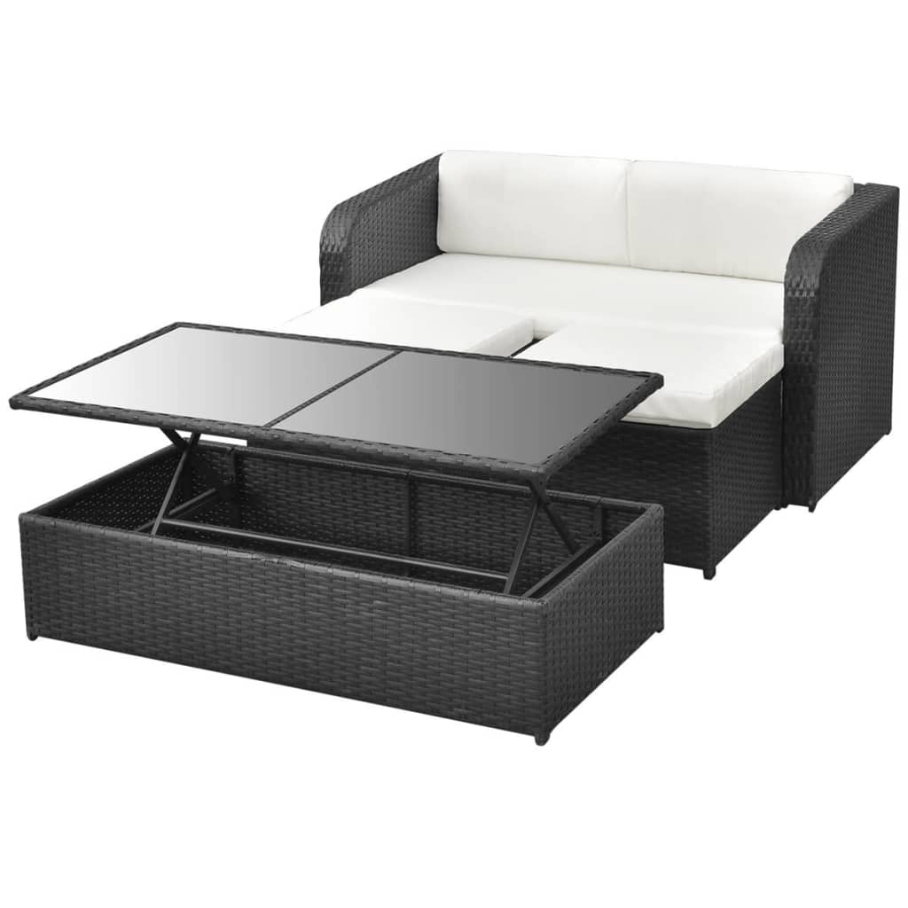 Set mobilier de grădină cu perne, 4 piese, negru, poliratan