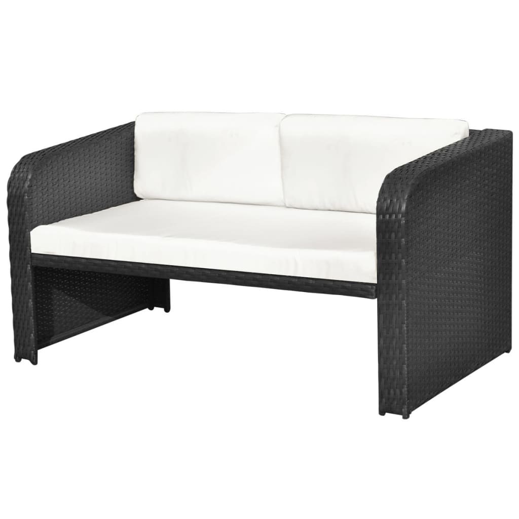 Set mobilier de grădină cu perne, 4 piese, negru, poliratan