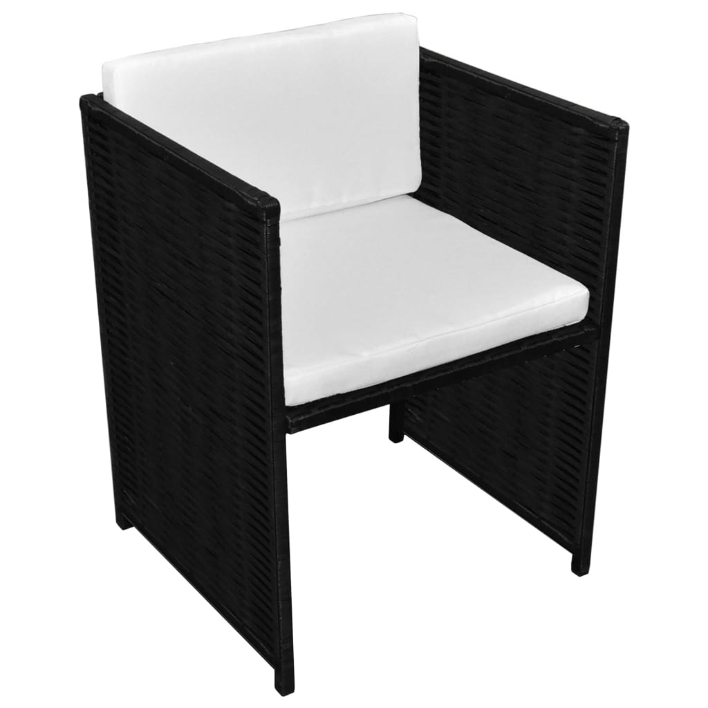 Bistro set with cushions, 3 pieces, black, polyrattan