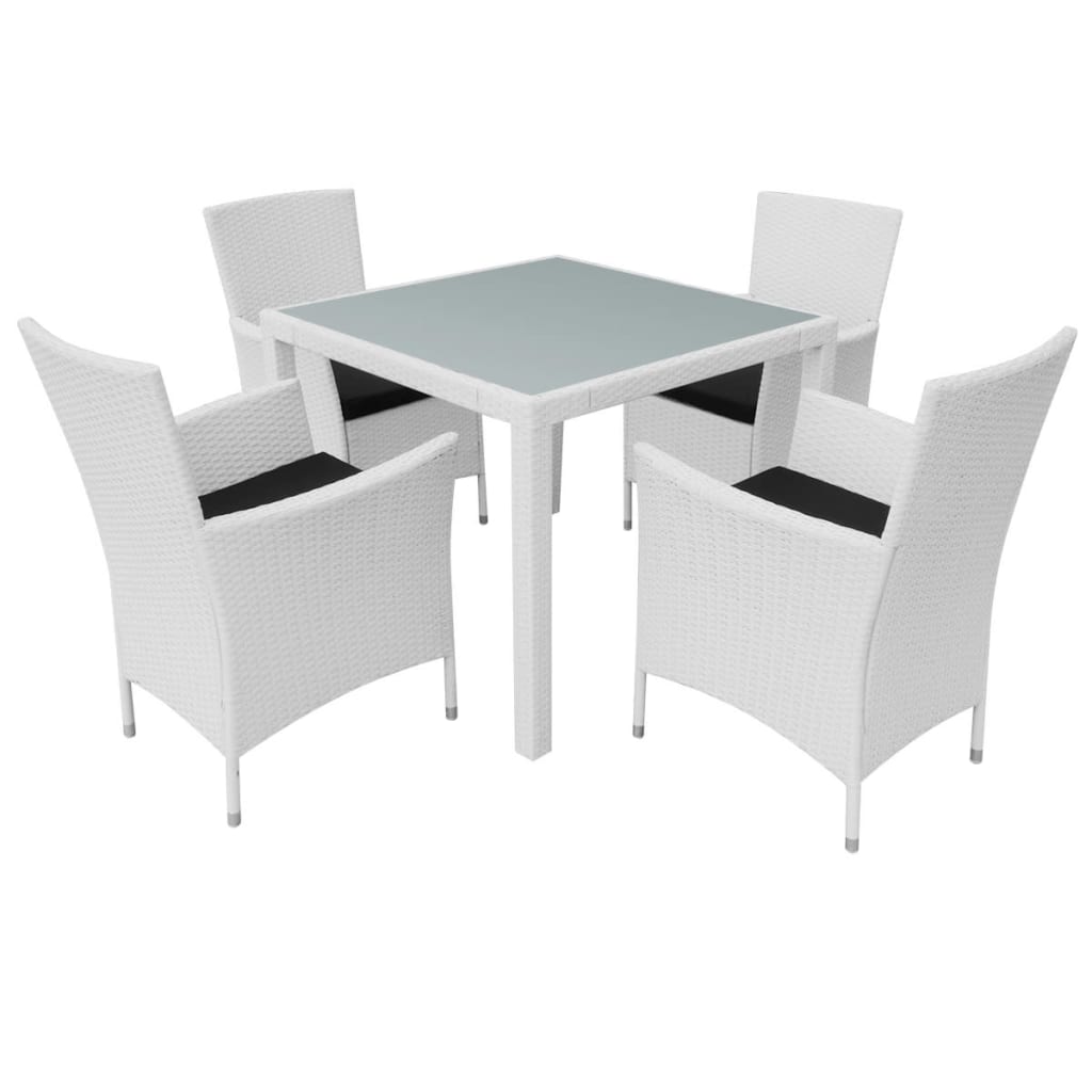 Set mobilier de exterior, 5 piese, alb crem, poliratan