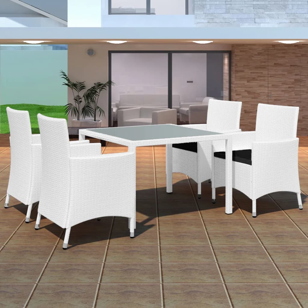 Outdoor furniture set, 5 pieces, cream white, poly rattan