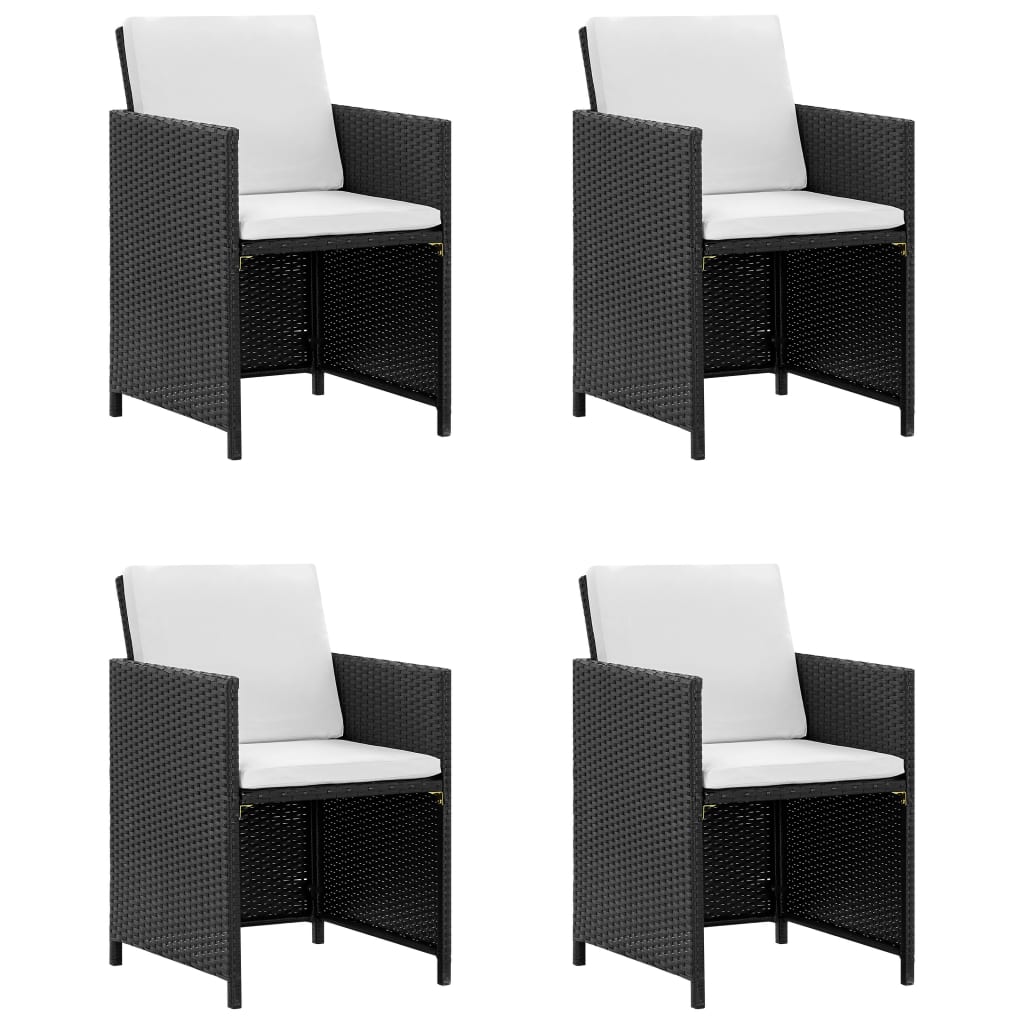 Set mobilier de exterior cu perne, 9 piese, negru, poliratan