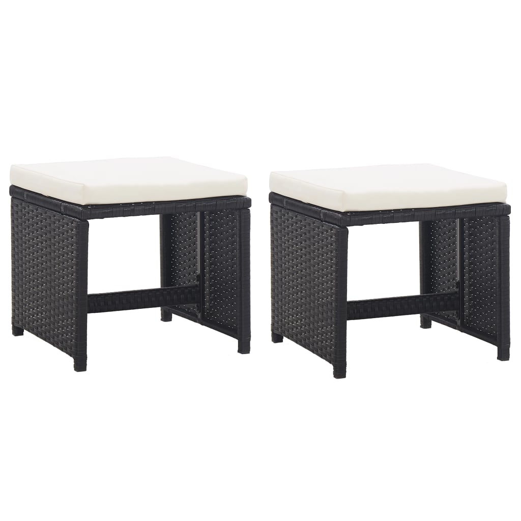 Set mobilier de exterior cu perne, 9 piese, negru, poliratan