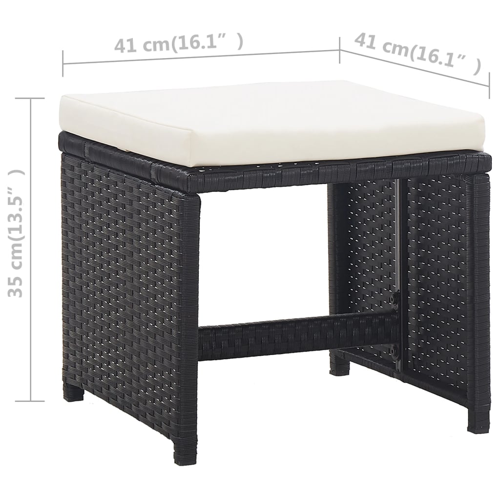 Set mobilier de exterior cu perne, 9 piese, negru, poliratan