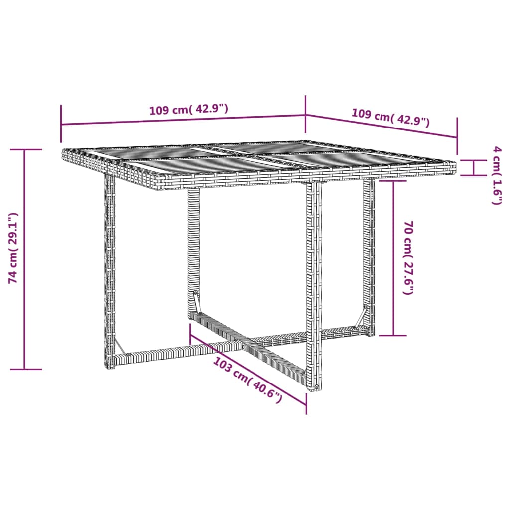 Set mobilier de exterior, 9 piese negru, poliratan, lemn acacia