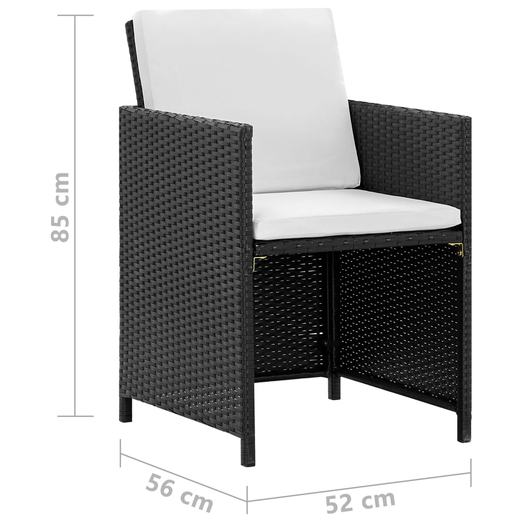 Set mobilier de exterior cu perne, 9 piese, negru, poliratan