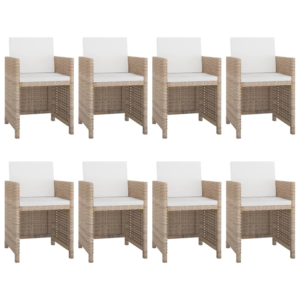 Outdoor furniture set with cushions, 9 pieces, beige, polyrattan