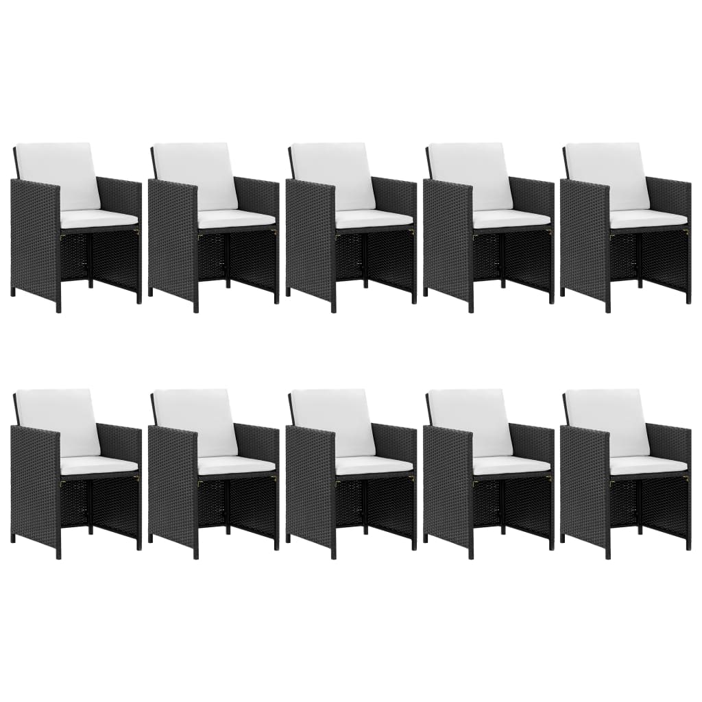 Set mobilier de exterior cu perne, 11 piese, negru, poliratan