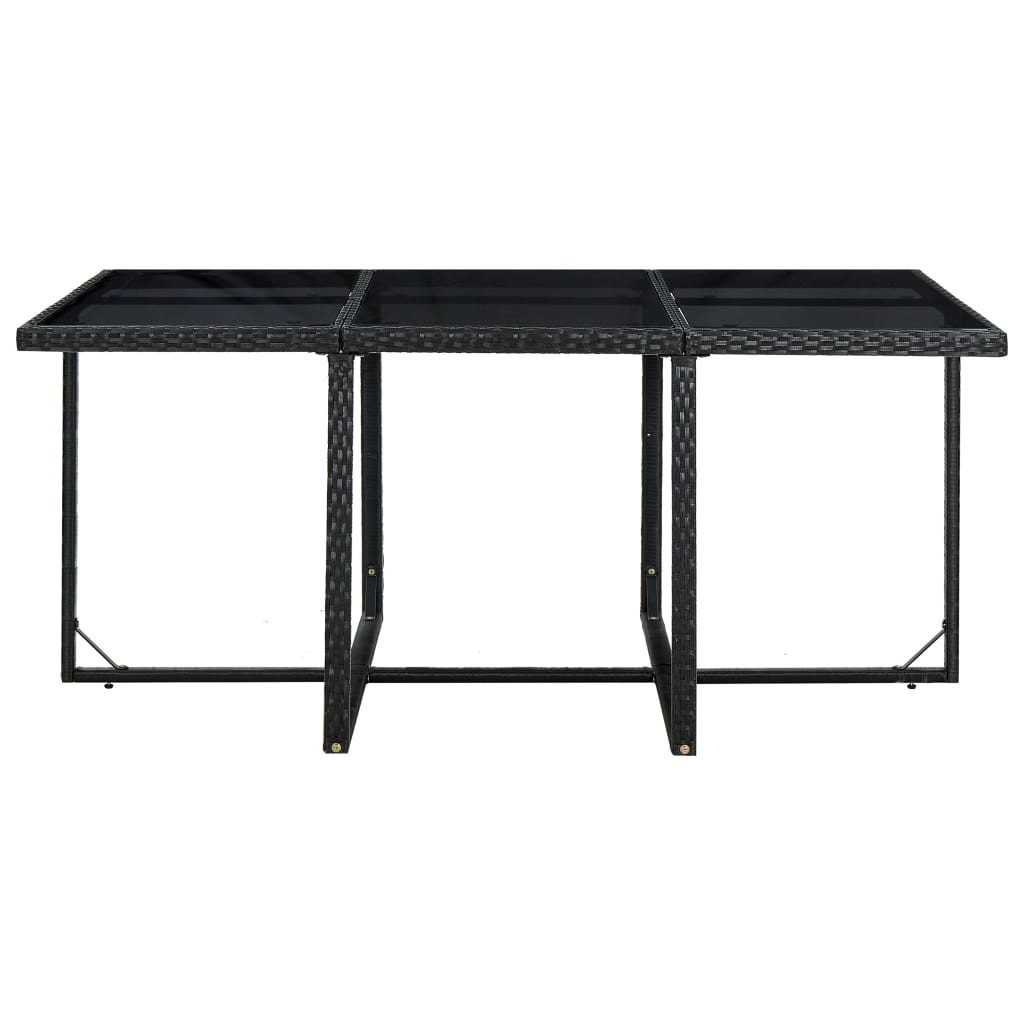 Set mobilier de exterior cu perne, 11 piese, negru, poliratan