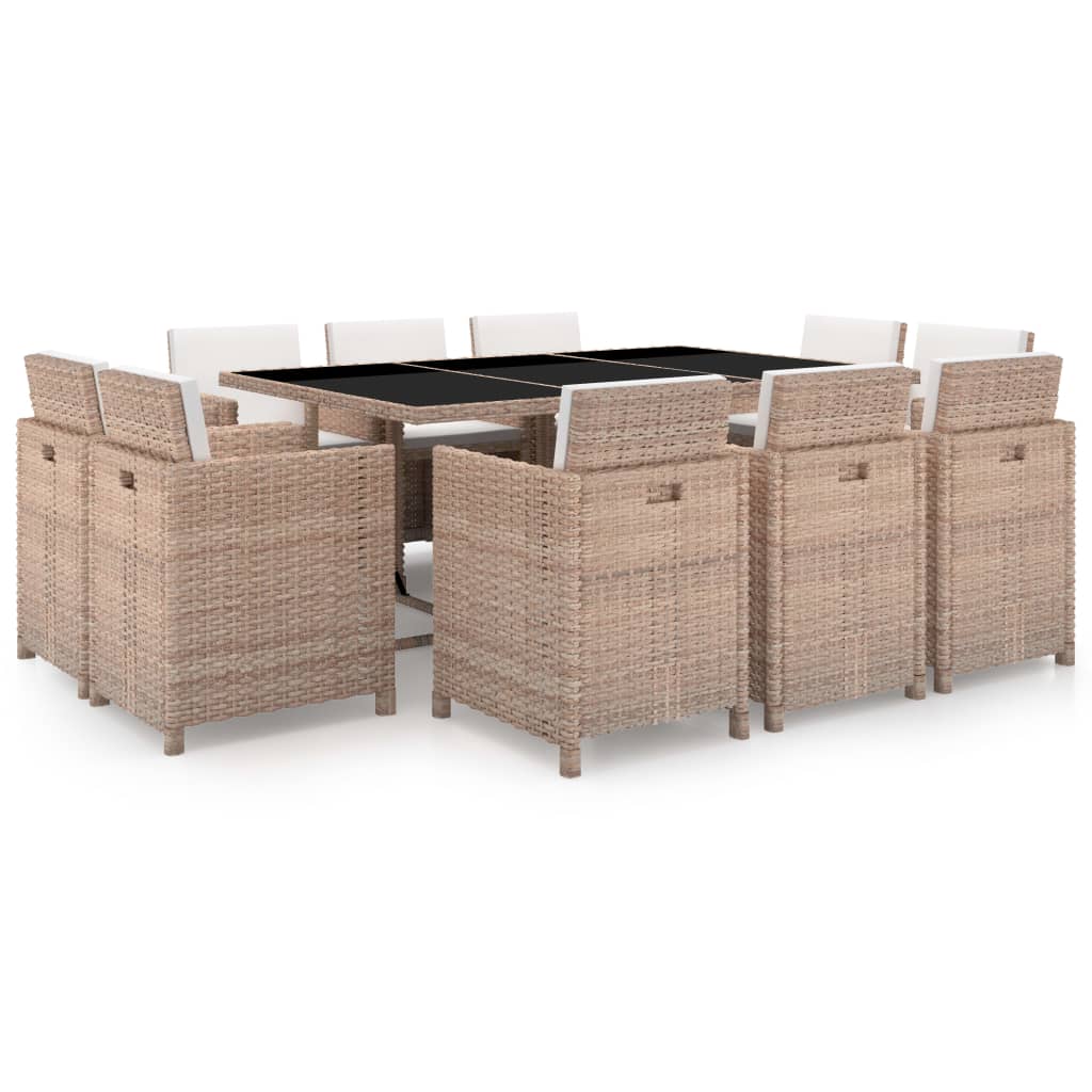 Set mobilier de exterior cu perne, 11 piese, bej, poliratan