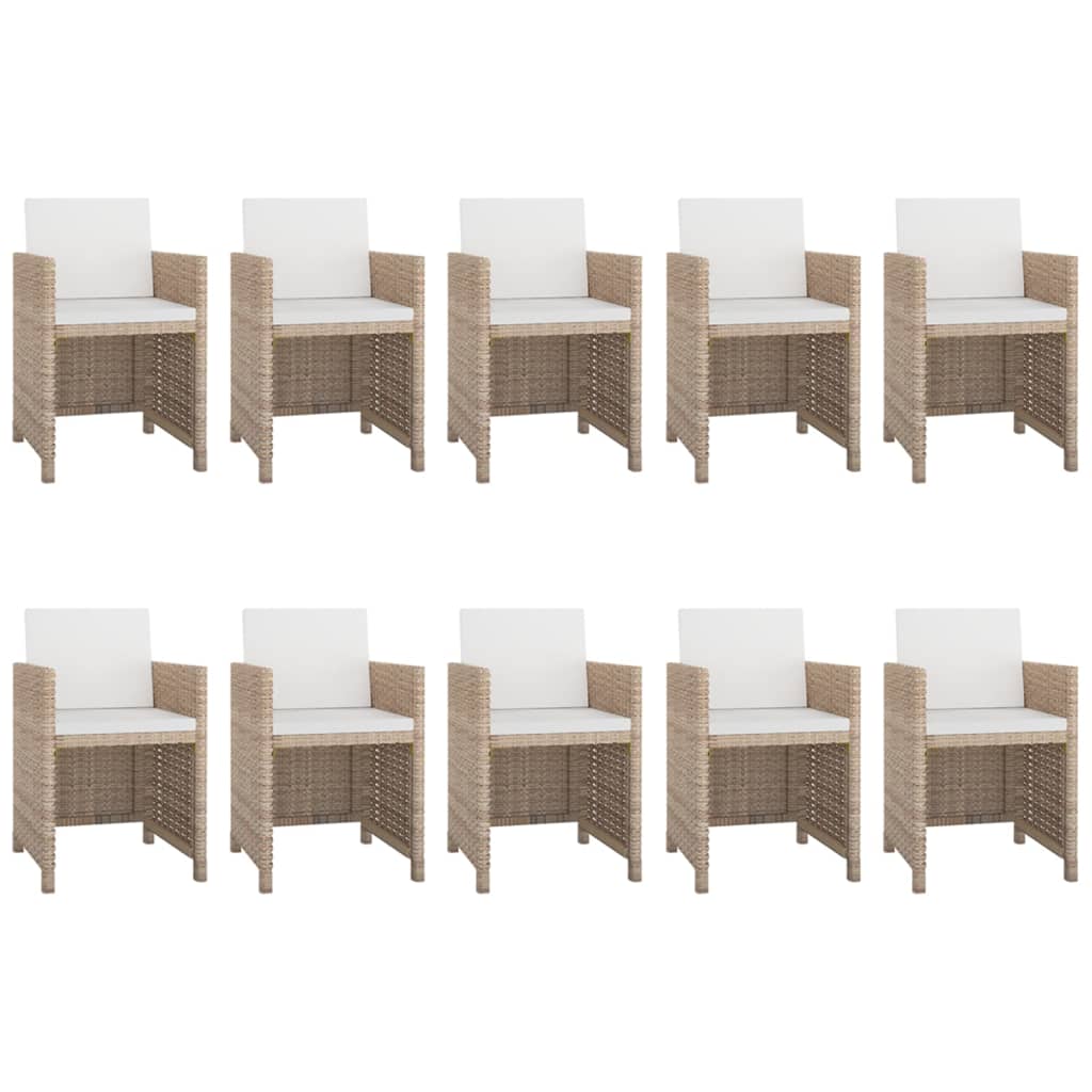 Outdoor furniture set with cushions, 11 pieces, beige, polyrattan