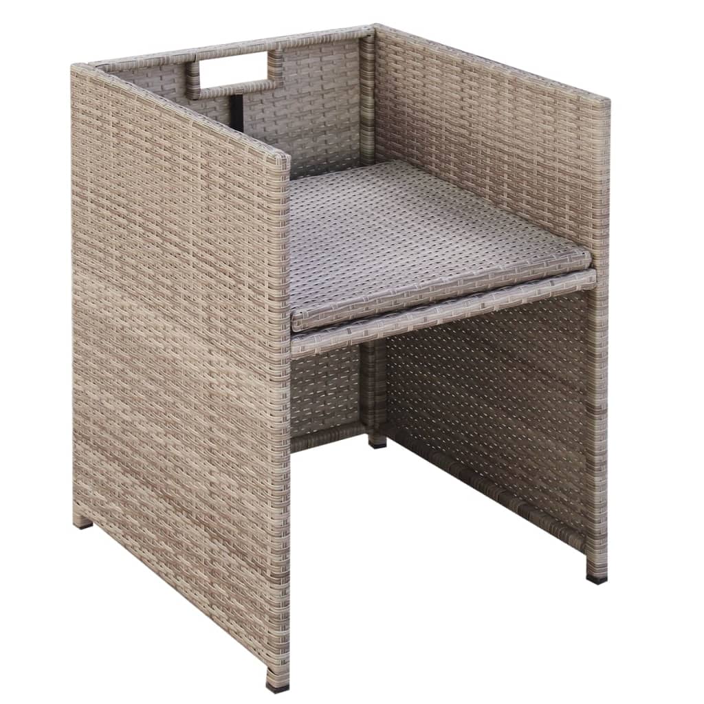 Outdoor furniture set with cushions, 9 pieces, beige, polyrattan