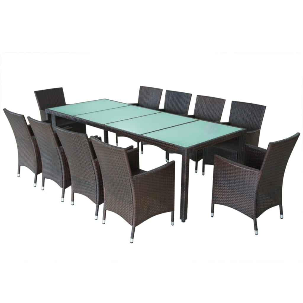 Set mobilier de exterior cu perne, 11 piese, maro, poliratan