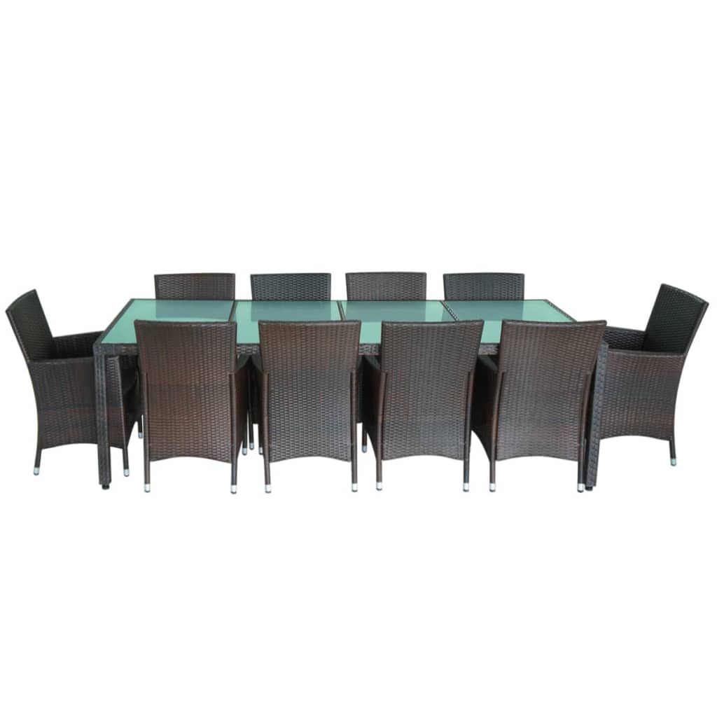 Set mobilier de exterior cu perne, 11 piese, maro, poliratan