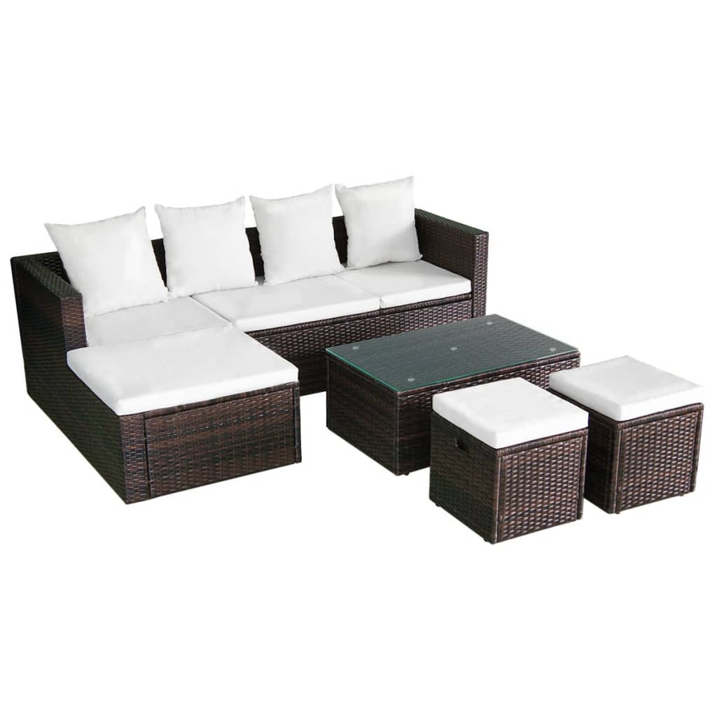 Garden furniture set with cushions, 4 pieces, brown, polyrattan