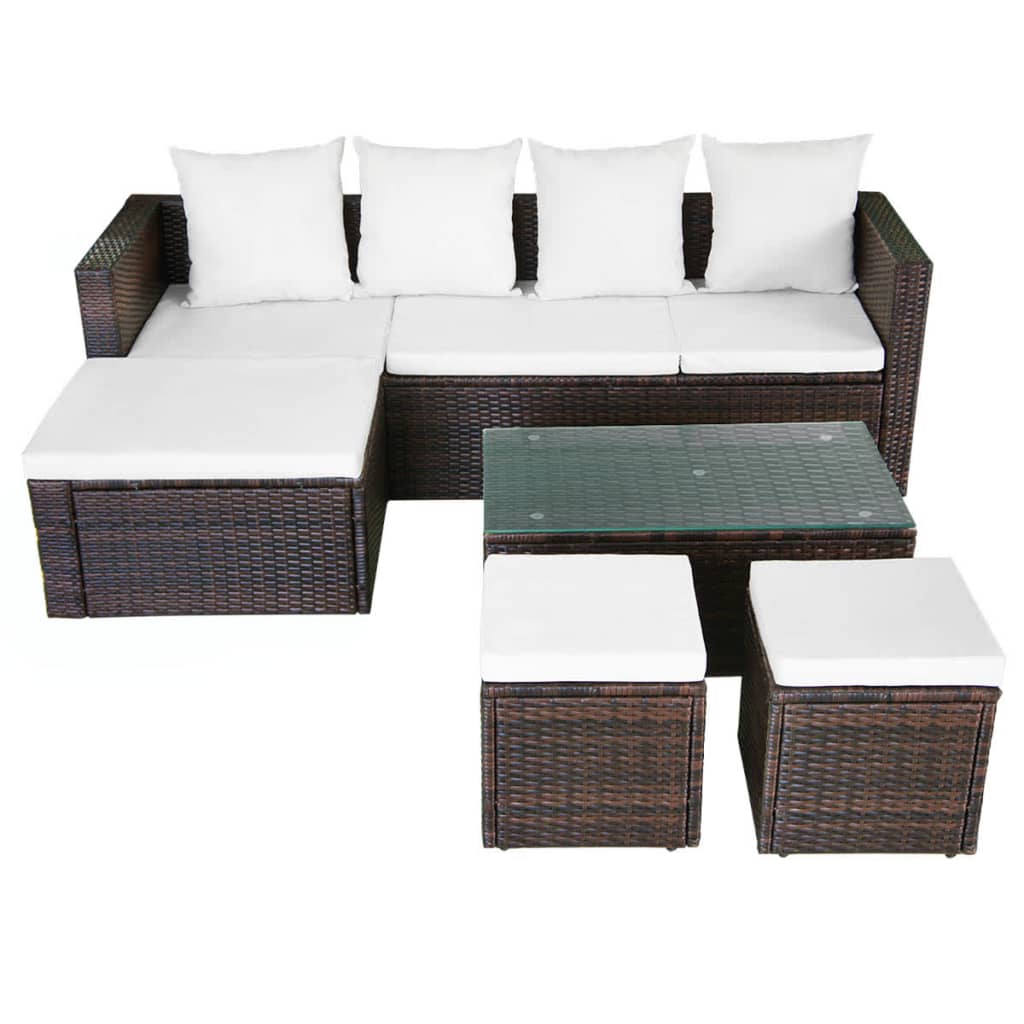 Garden furniture set with cushions, 4 pieces, brown, polyrattan