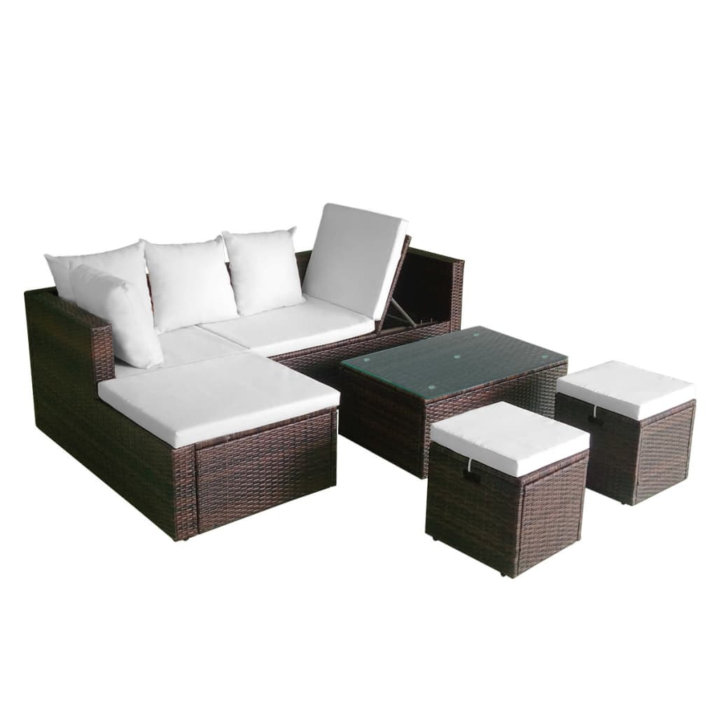 Garden furniture set with cushions, 4 pieces, brown, polyrattan