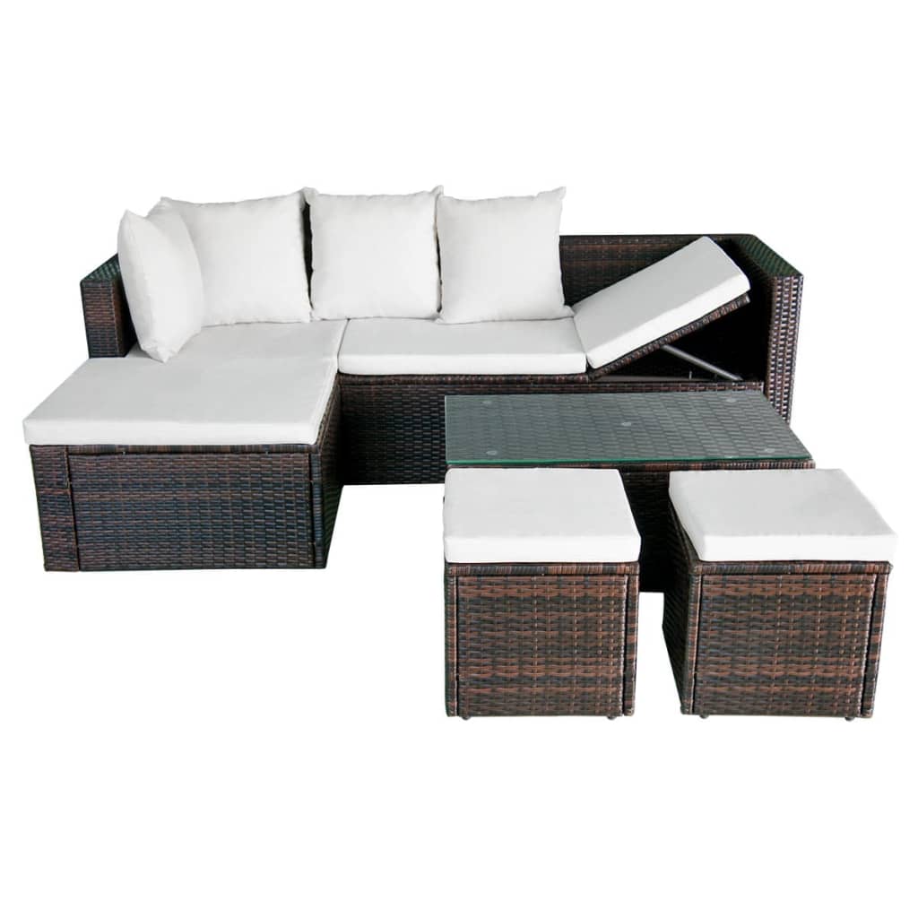 Garden furniture set with cushions, 4 pieces, brown, polyrattan