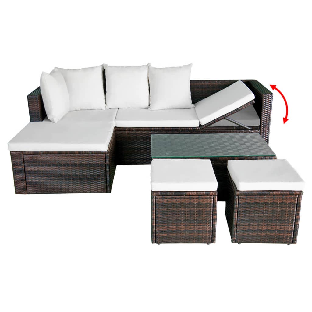 Garden furniture set with cushions, 4 pieces, brown, polyrattan