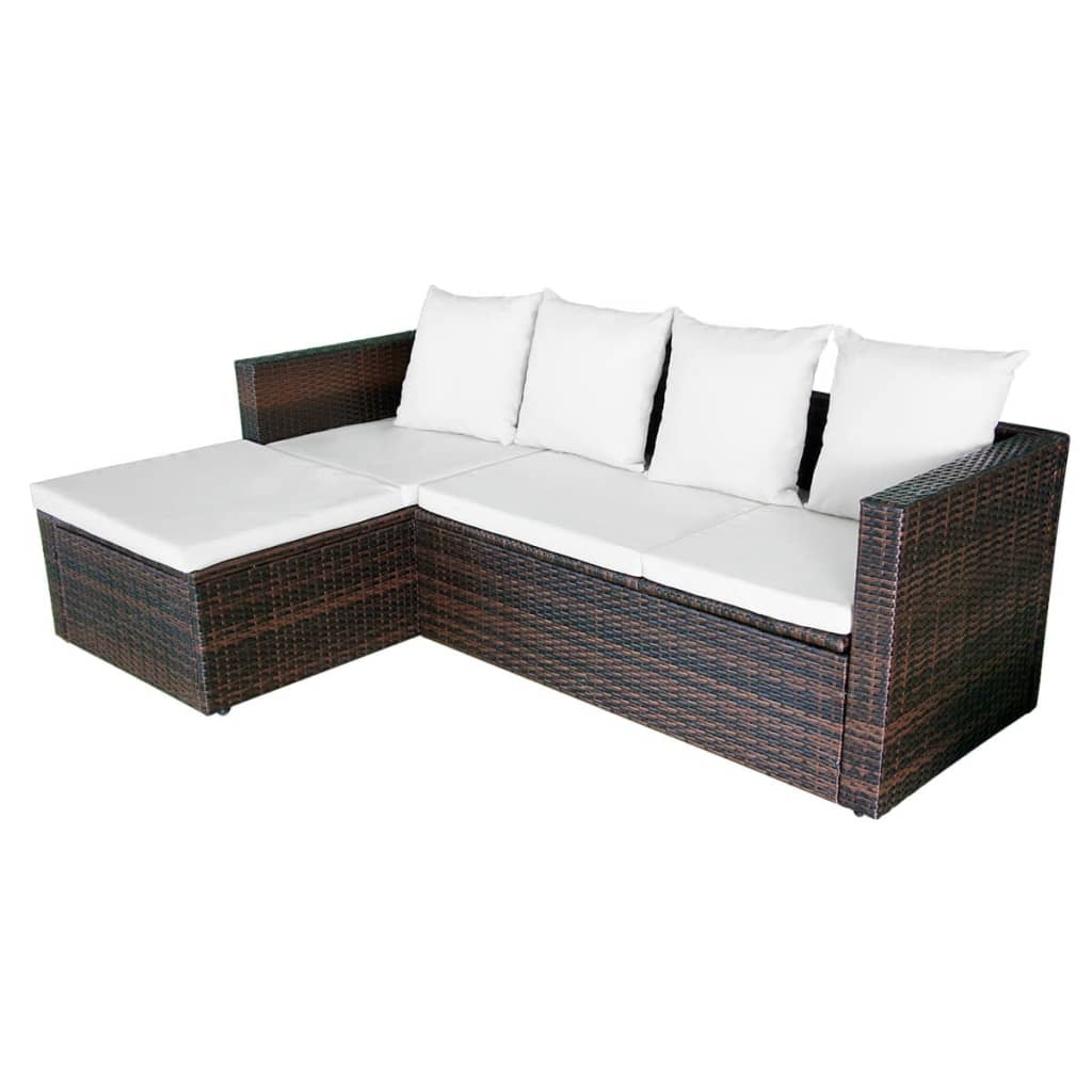 Garden furniture set with cushions, 4 pieces, brown, polyrattan