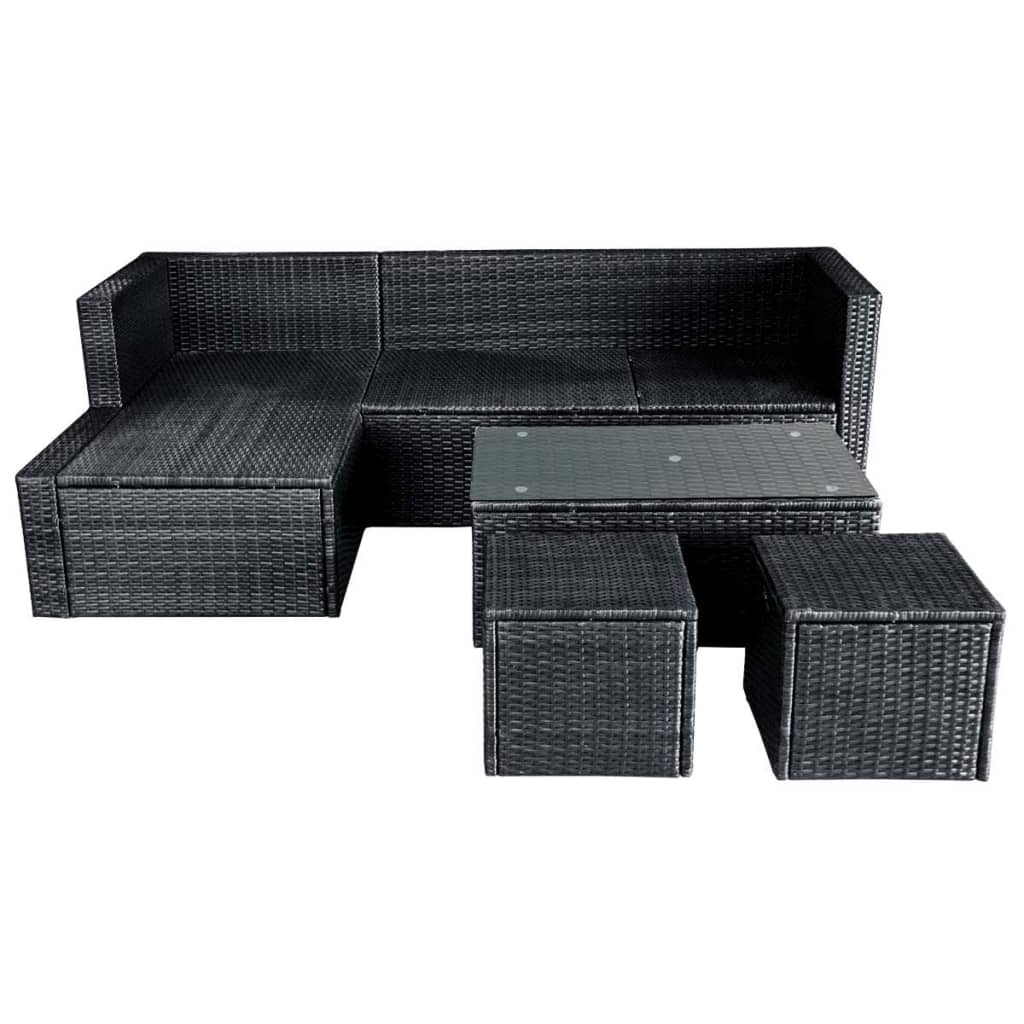 4-piece garden furniture set with cushions, black, polyrattan