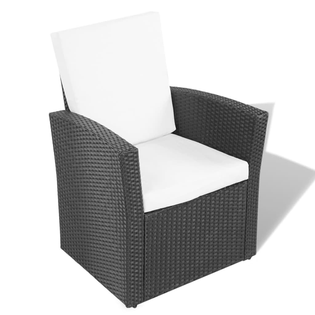 Set mobilier de grădină cu perne, 4 piese, negru, poliratan