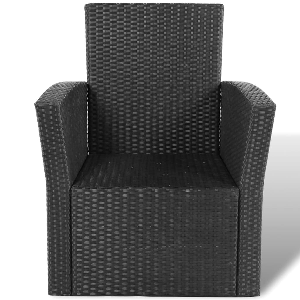 Set mobilier de grădină cu perne, 4 piese, negru, poliratan