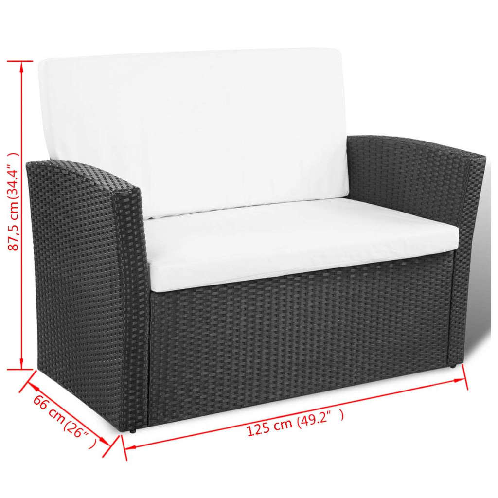 Set mobilier de grădină cu perne, 4 piese, negru, poliratan