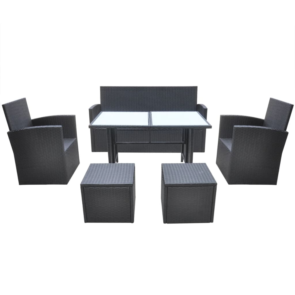 Set mobilier de exterior cu perne, 6 piese, negru, poliratan