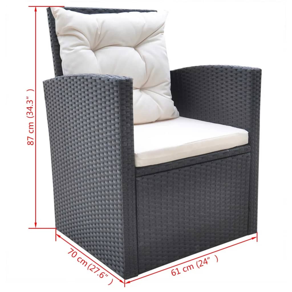 Set mobilier de exterior cu perne, 6 piese, negru, poliratan