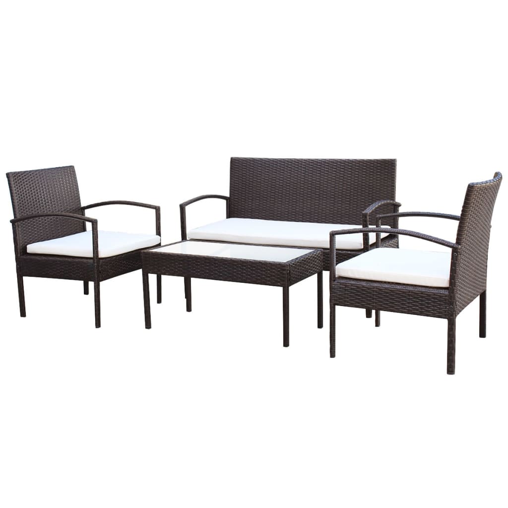 Garden furniture set with cushions, 4 pieces, brown, polyrattan