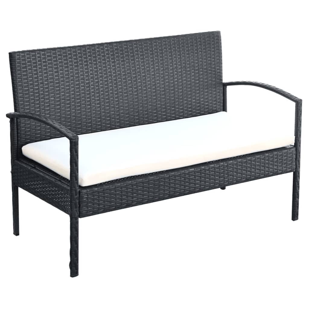 Set mobilier de grădină cu perne, 4 piese, negru, poliratan