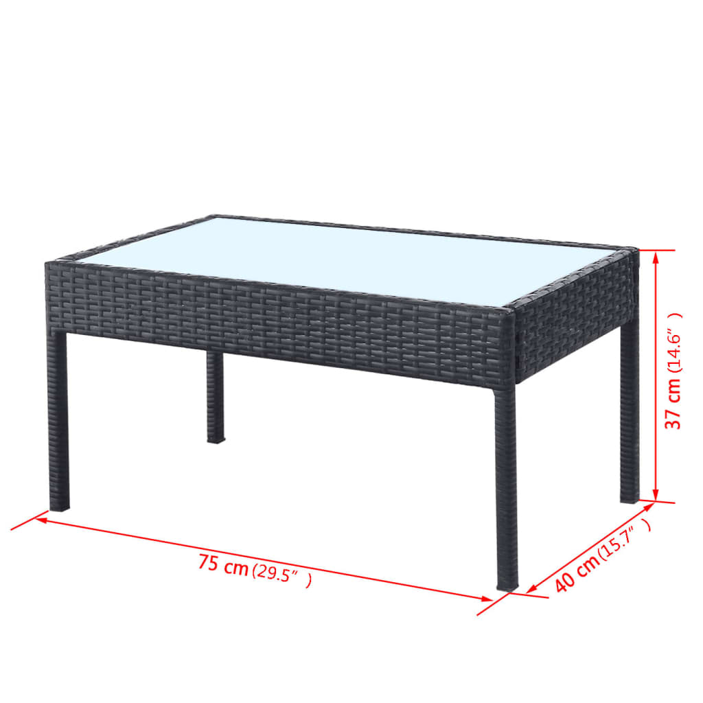 Set mobilier de grădină cu perne, 4 piese, negru, poliratan