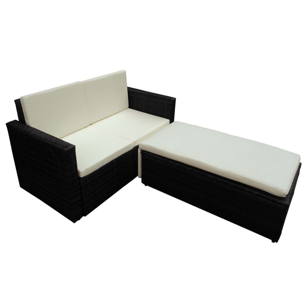 Garden furniture set with cushions, 2 pieces, black, polyrattan