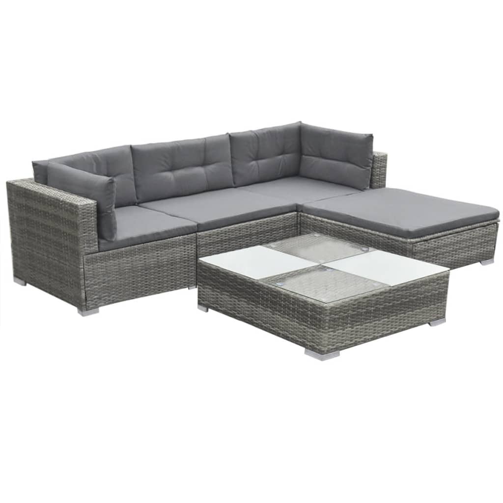 5-piece garden furniture set with cushions, grey, polyrattan