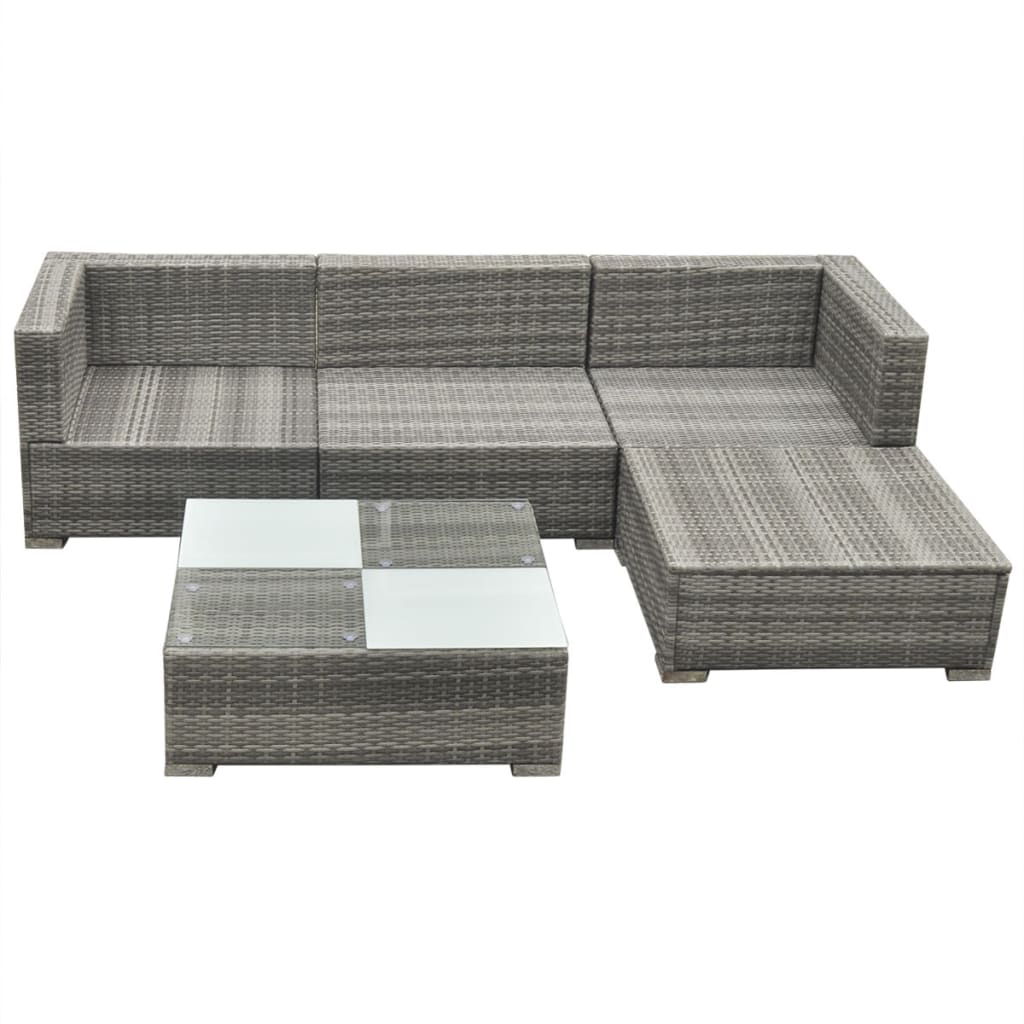 5-piece garden furniture set with cushions, grey, polyrattan