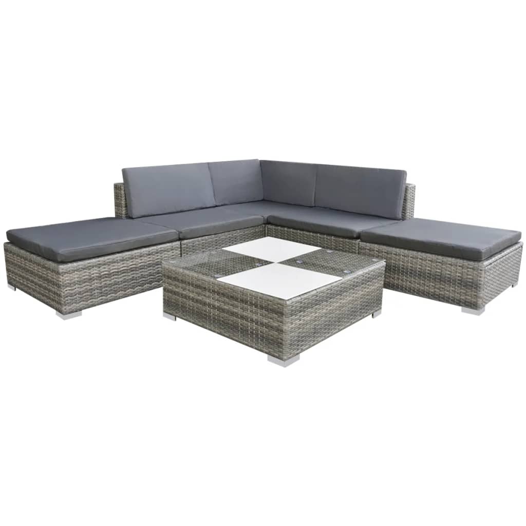 6-piece garden furniture set with cushions, grey, polyrattan