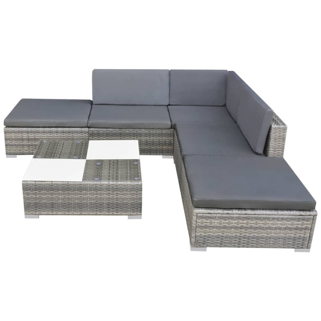 6-piece garden furniture set with cushions, grey, polyrattan