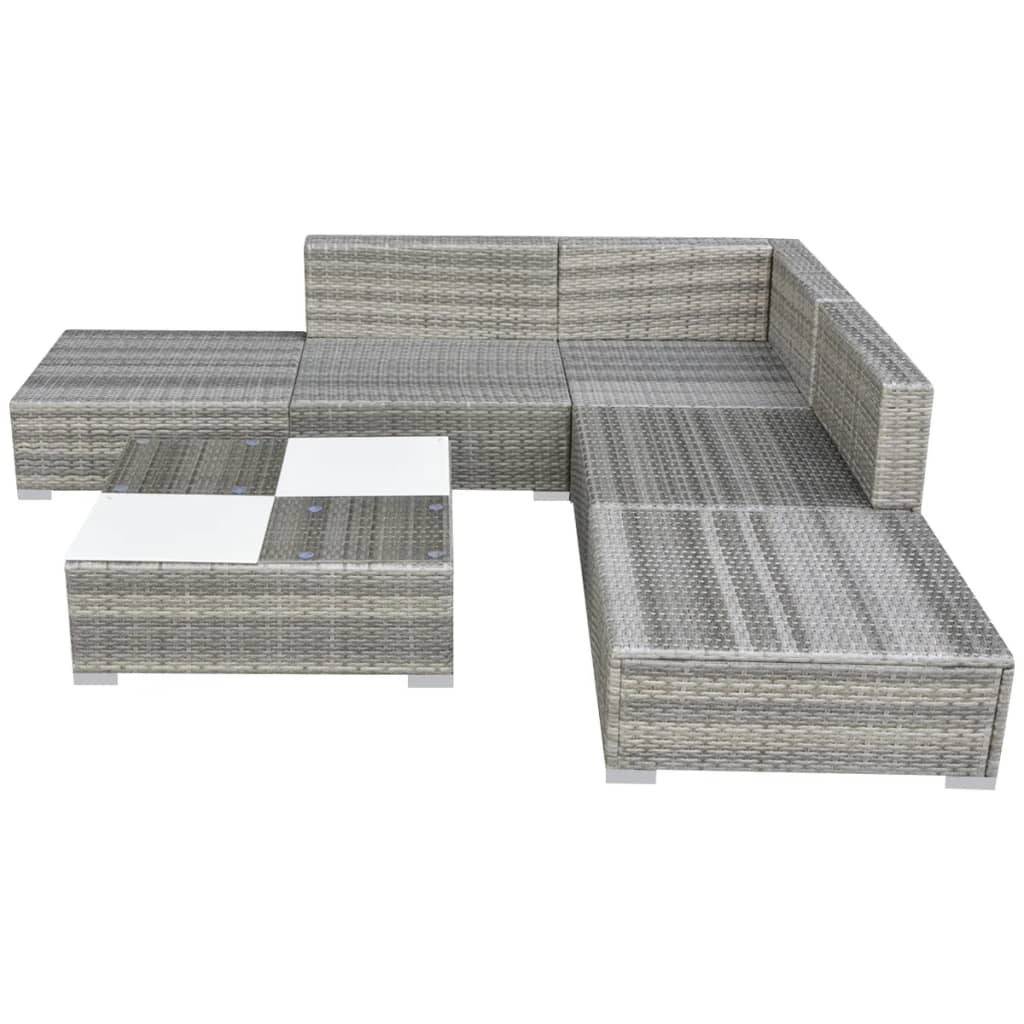 6-piece garden furniture set with cushions, grey, polyrattan