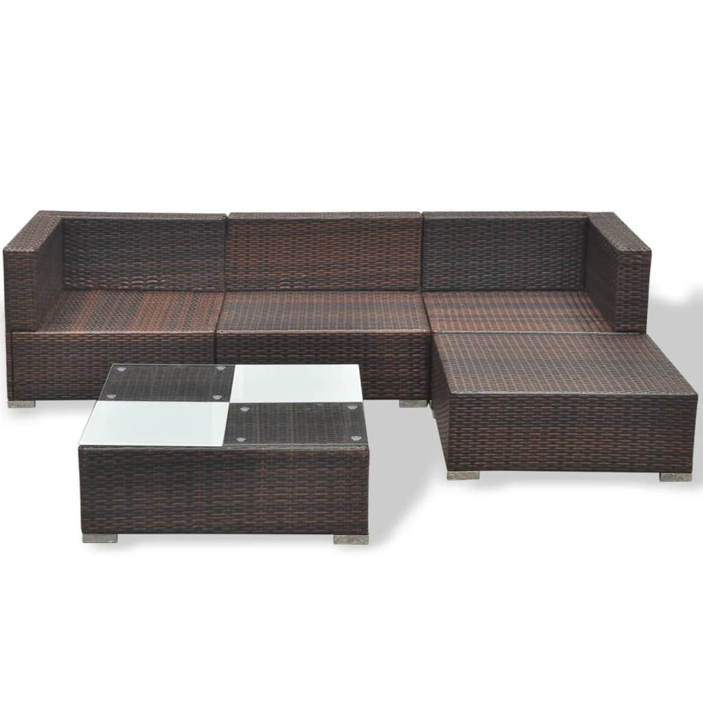 Garden furniture set with cushions, 5 pieces, brown, polyrattan