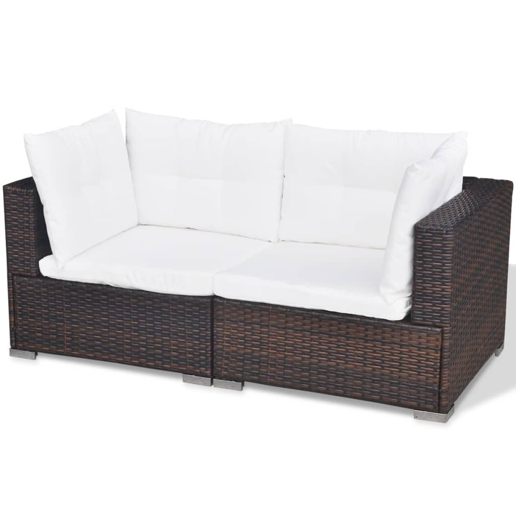 Garden furniture set with cushions, 5 pieces, brown, polyrattan