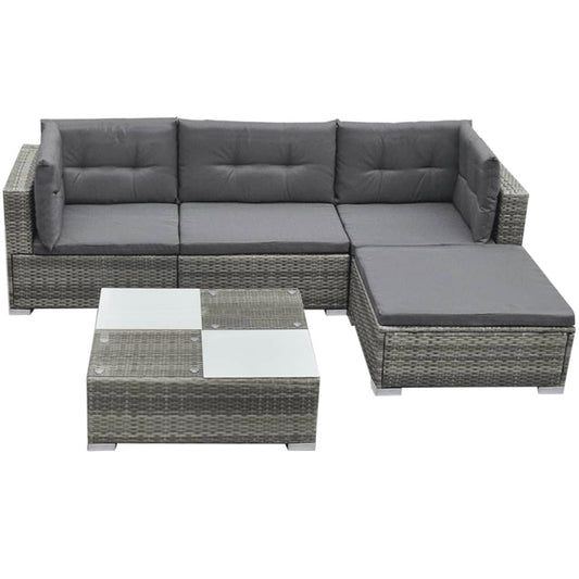 5-piece garden furniture set with cushions, grey, polyrattan