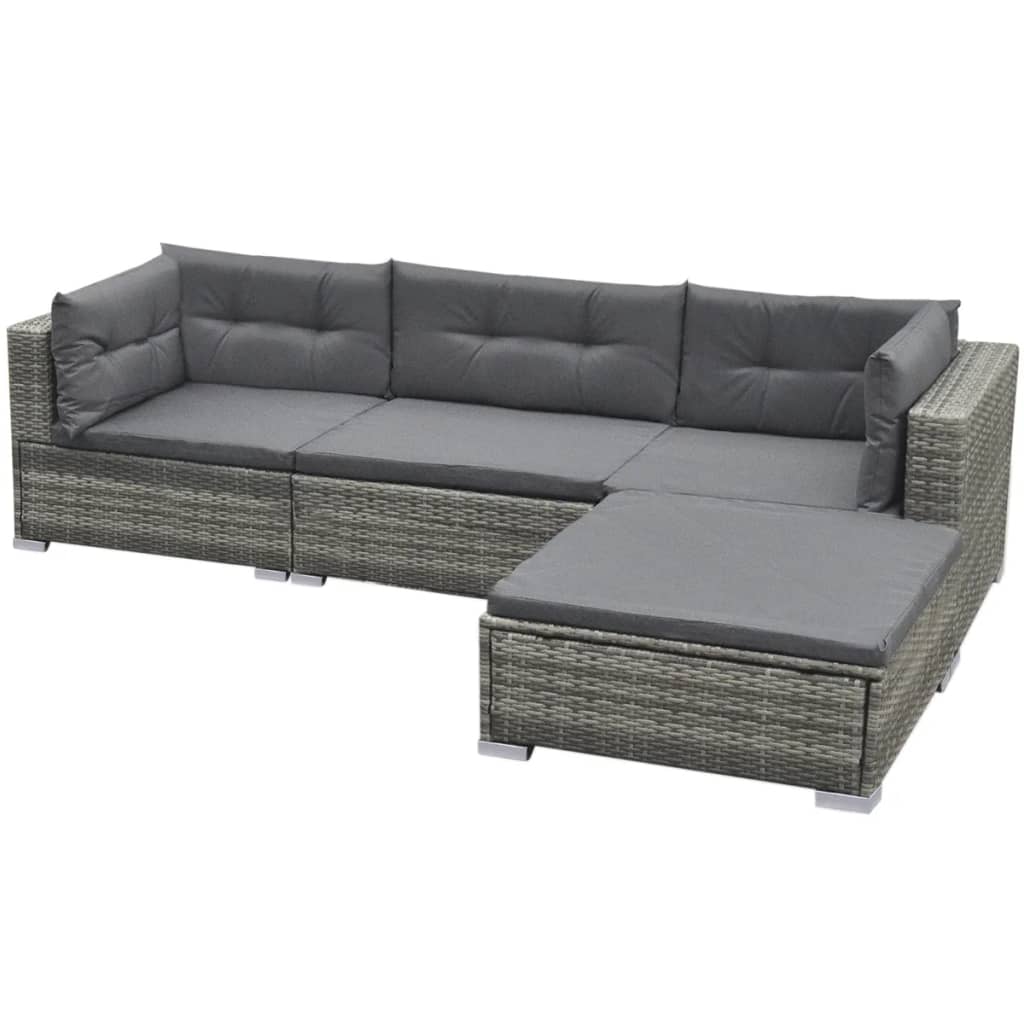 5-piece garden furniture set with cushions, grey, polyrattan