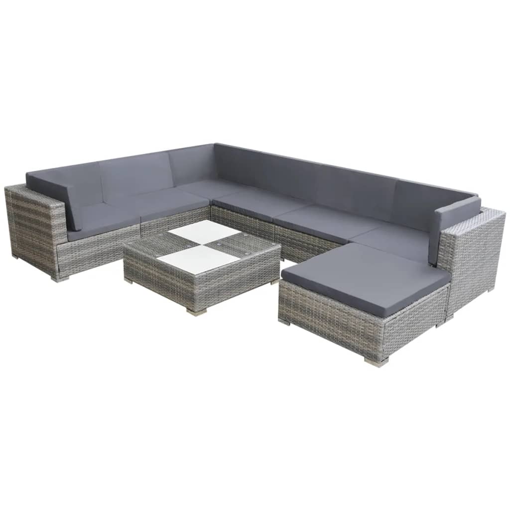 8-piece garden furniture set with cushions, grey, polyrattan