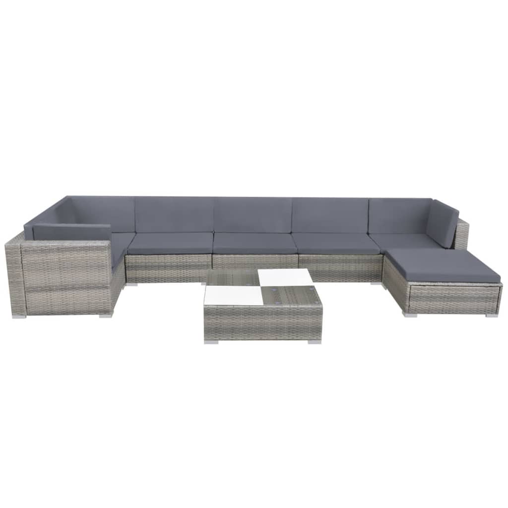 8-piece garden furniture set with cushions, grey, polyrattan