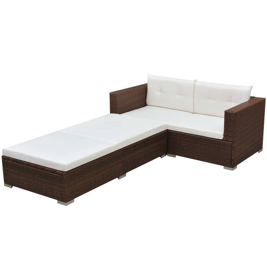 Garden furniture set with cushions, 3 pieces, brown, polyrattan